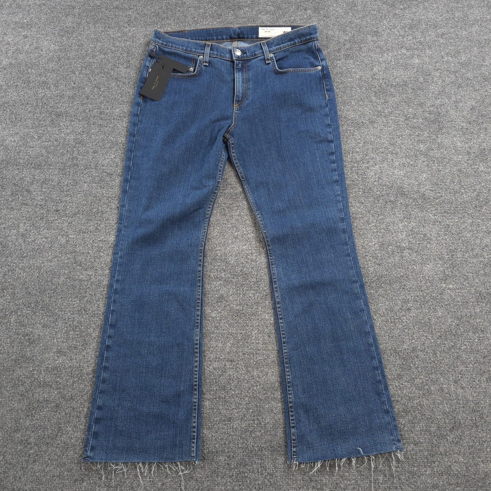 Rag & Bone Jeans Womens 32 Blue Lily Mid Rise The Peyton Boot Raw Hem Denim USA